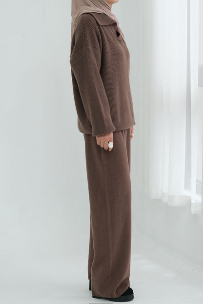 Monara Collared Thick-Knit Two-Piece Modest Set 008 – Coffee
