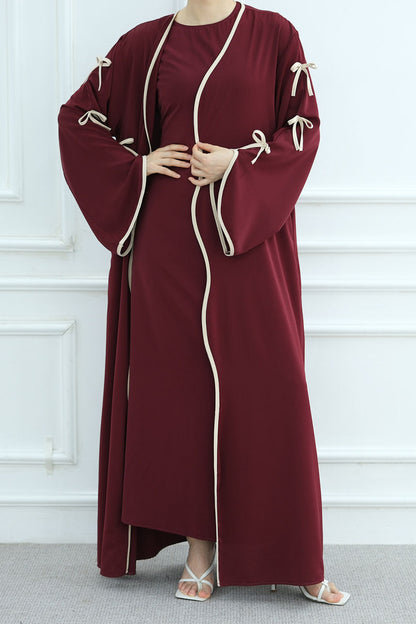 Yasira Nida Elegant Bow-Tie Open Abaya 962 - Wine