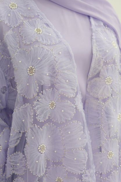 Auralis 3D Floral Beaded Mesh Open Abaya 1069 – Light Purple