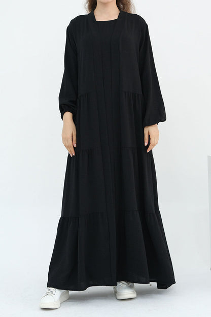 Edenveil Open Abaya & Sleeveless Dress Set 1018 – Black
