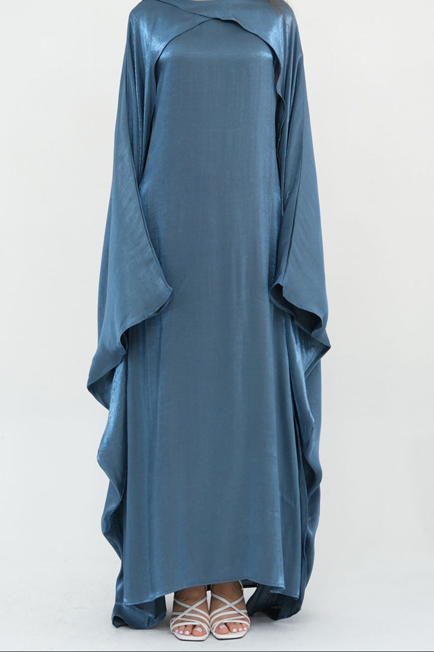 Solenne Pearl-Sheen Elegant  Abaya 1028 – Steel Blue