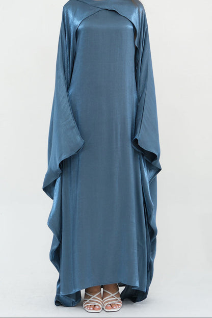 Solenne Pearl-Sheen Elegant  Abaya 1028 – Steel Blue