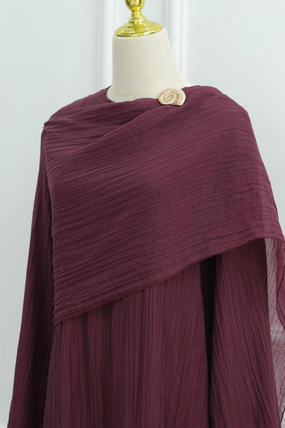 Serenne Double-Layer Elegant Modest Dress 1088 – Burgundy