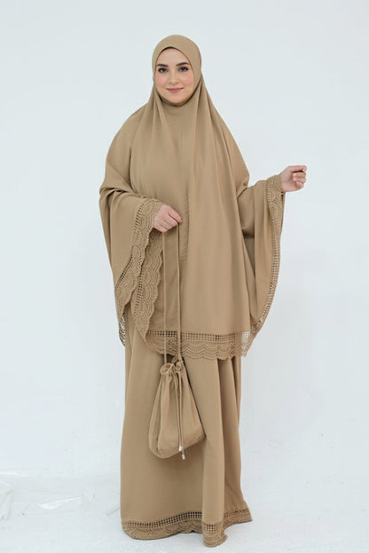 Dawnmist Lace Trim Modest Prayer Set 957 – Sand