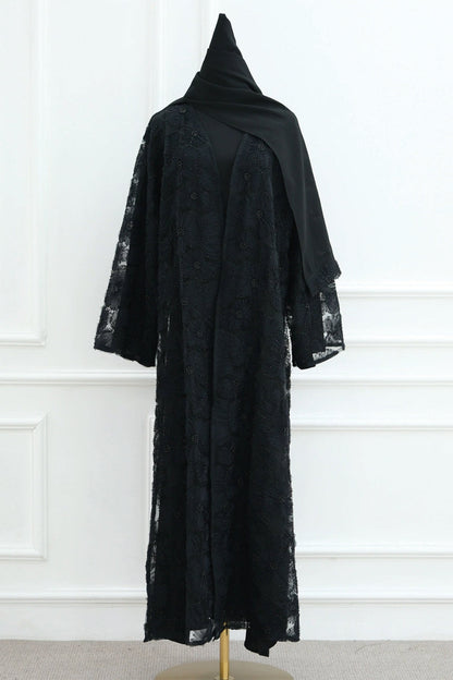 Auralis 3D Floral Beaded Mesh Open Abaya 1069 – Black