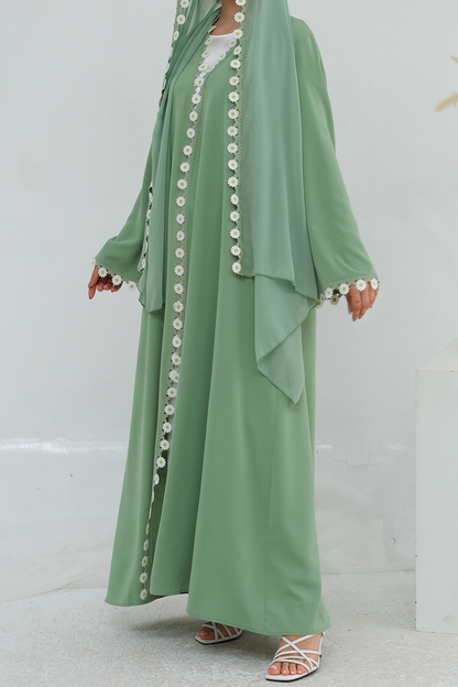 Mireya Open Abaya & Hijab Set 1048 – Mint Green