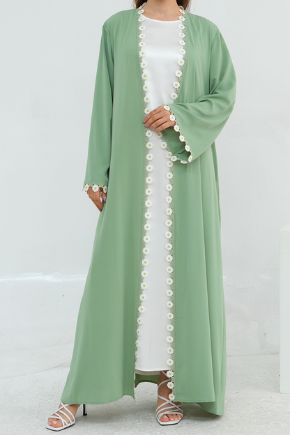 Mireya Open Abaya & Hijab Set 1048 – Mint Green