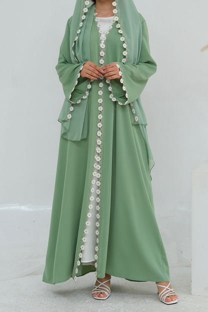 Mireya Open Abaya & Hijab Set 1048 – Mint Green
