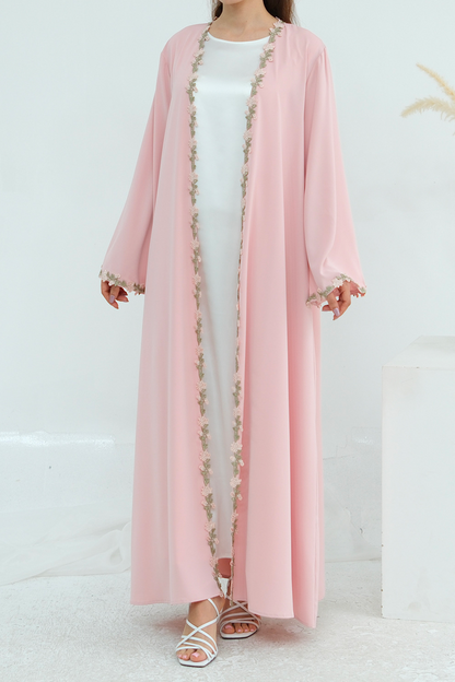 Meadowlace Open Abaya & Hijab Set 1047 – Blush Pink