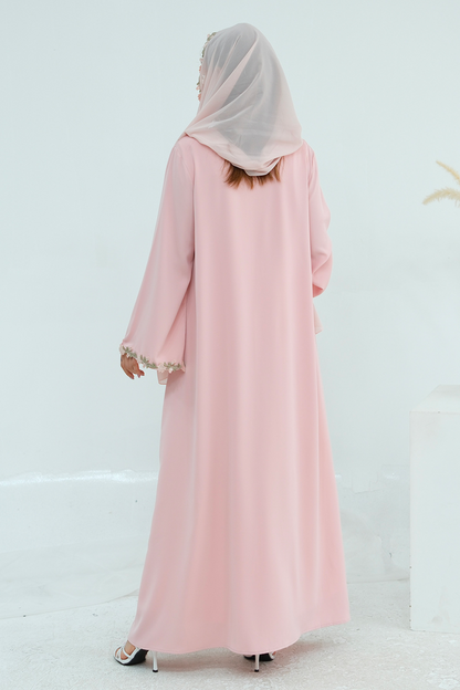 Meadowlace Open Abaya & Hijab Set 1047 – Blush Pink
