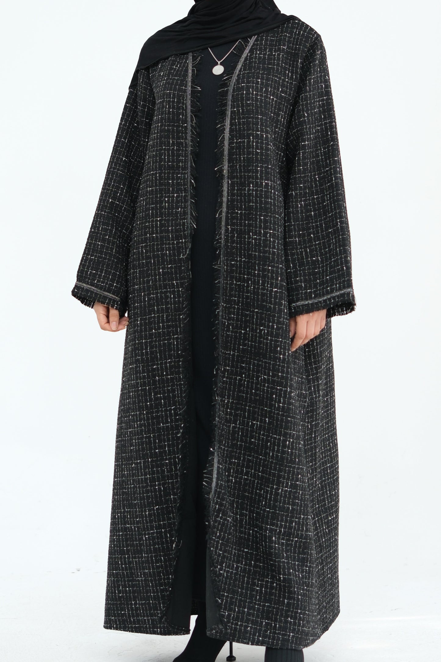 Lina Chanel Tweed Open Abaya 908 - Black