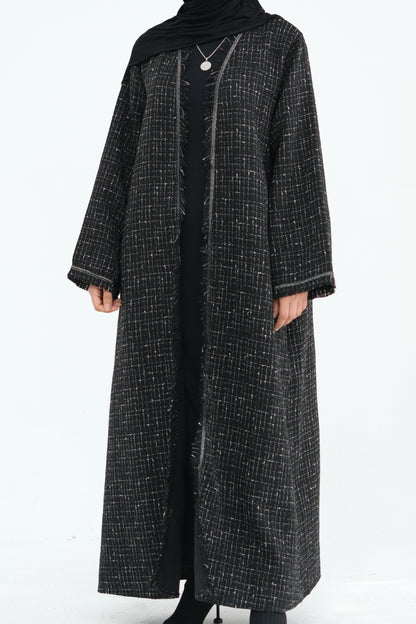 Lina Chanel Tweed Open Abaya 908 - Black