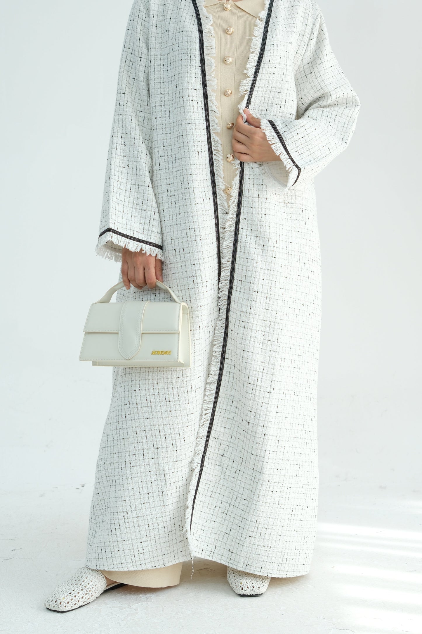 Lina Chanel Tweed Open Abaya 908 - White