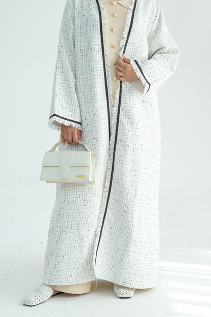 Lina Chanel Tweed Open Abaya 908 - White