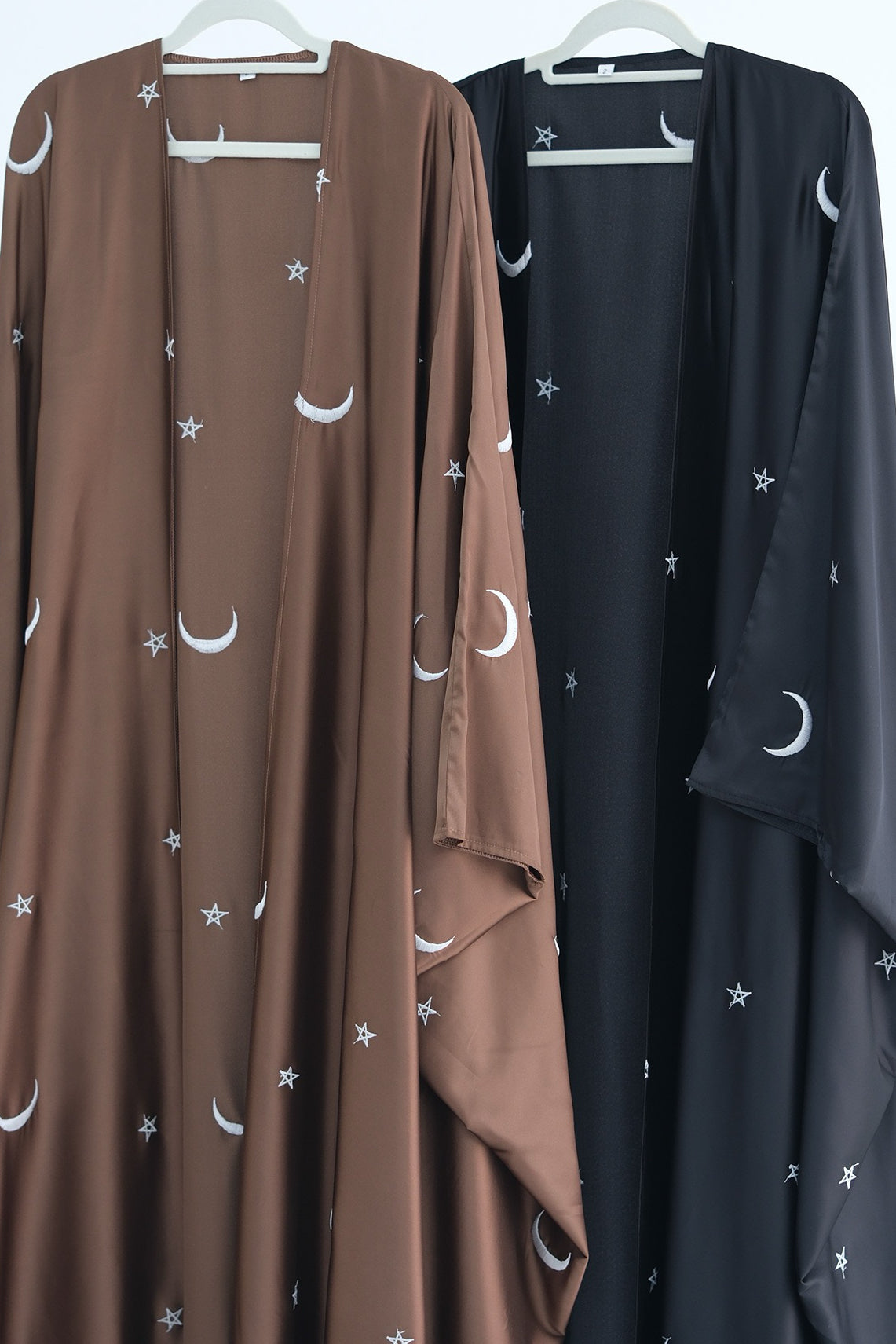 Lyra Moon Star Oversize Satin Open Abaya 727 - Brown