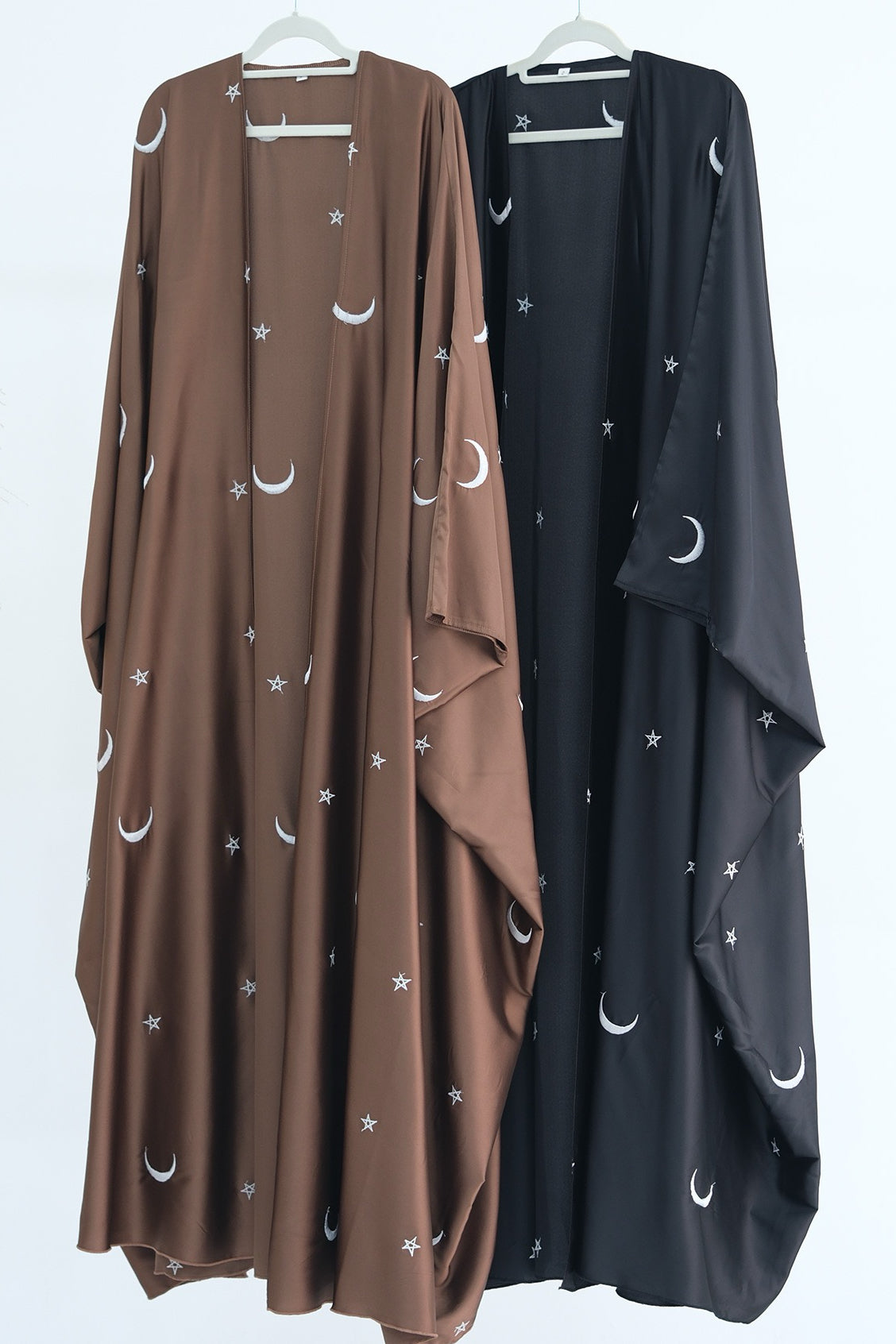 Lyra Moon Star Oversize Satin Open Abaya 727 - Black