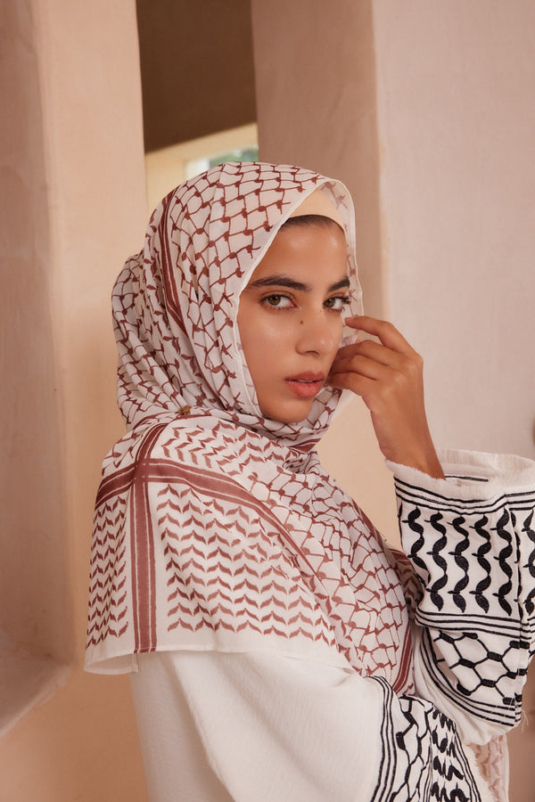 Keffiyeh Patterns Peace Dove Hijab 765 - Brown
