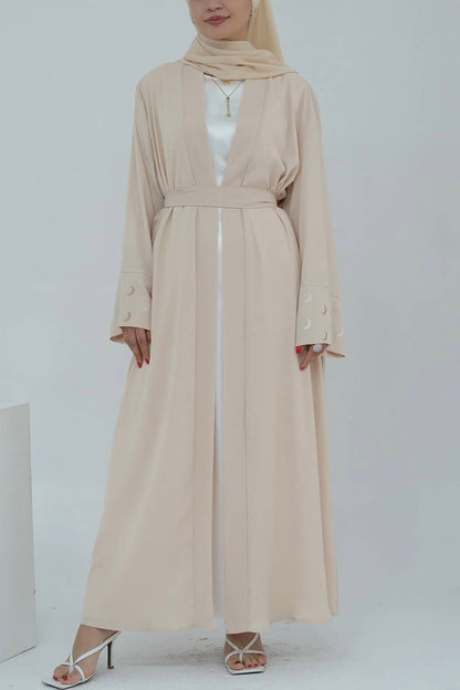 Najma Moon Embroidery modest open abaya with belt 785 - Beige