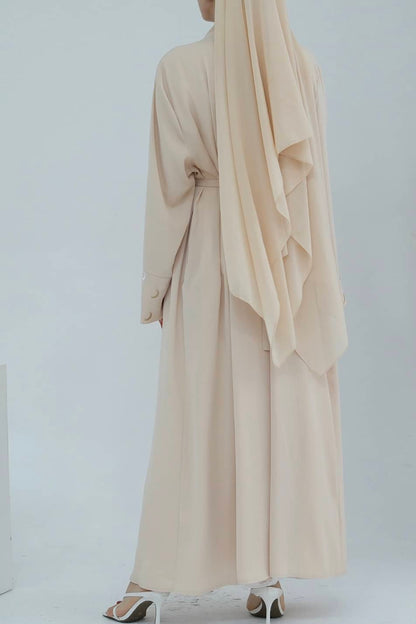 Najma Moon Embroidery modest open abaya with belt 785 - Beige