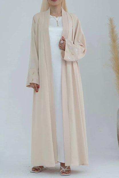 Najma Moon Embroidery modest open abaya with belt 785 - Beige