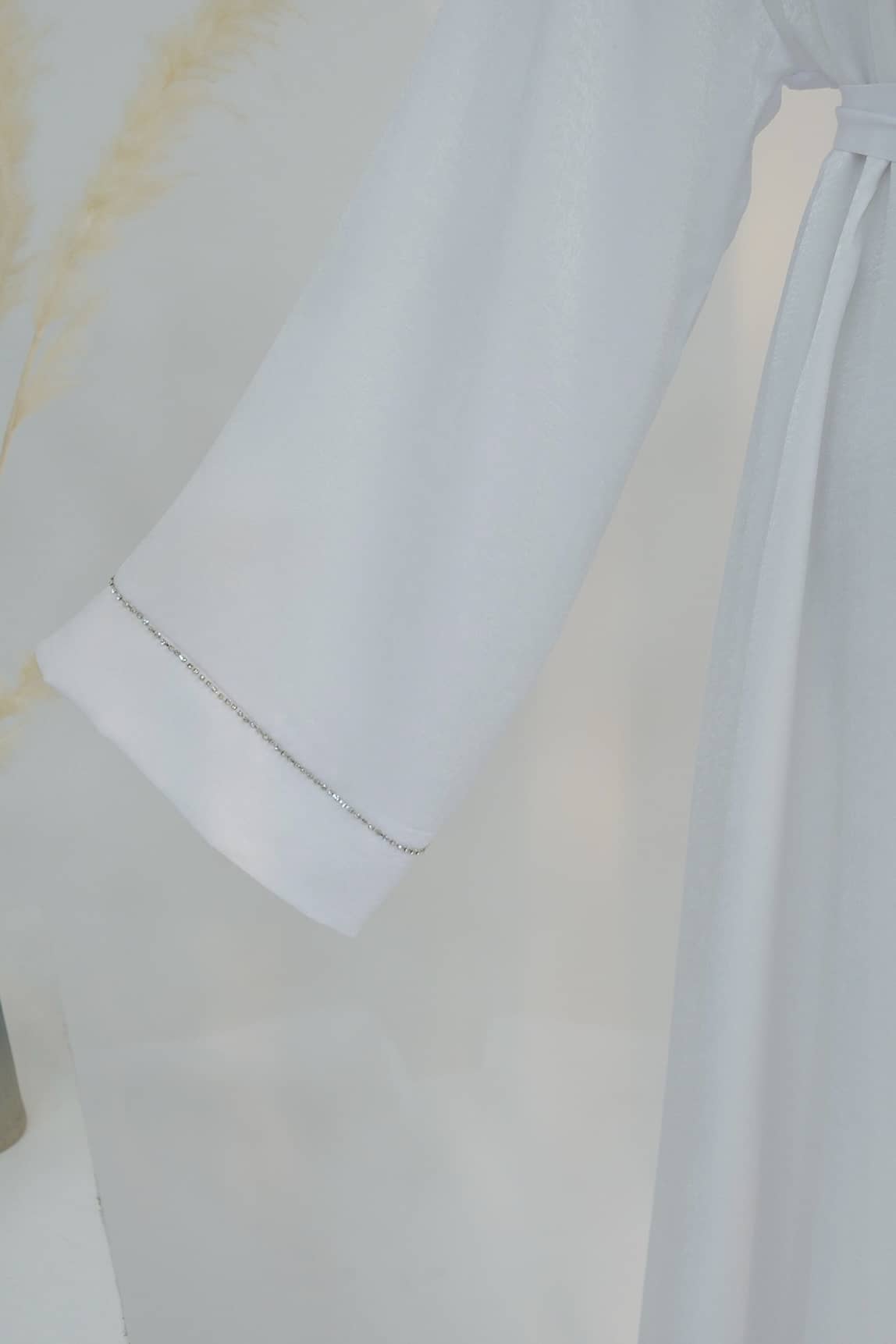 Rania Polyester Fiber Trimmed Open Abaya 707 - White