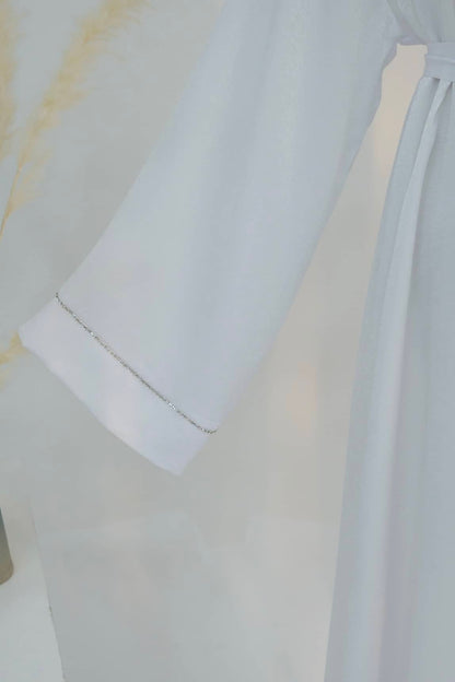 Rania Polyester Fiber Trimmed Open Abaya 707 - White