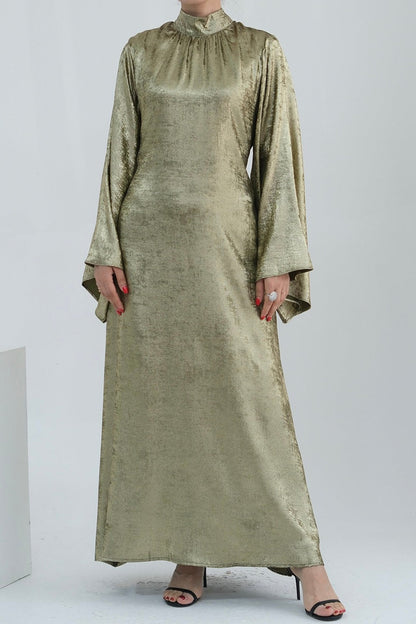 Rola Shiny High Collar Maxi Dress Abaya 777-Green