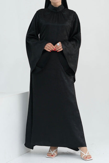 Rola Shiny High Collar Maxi Dress Abaya 777 - Black