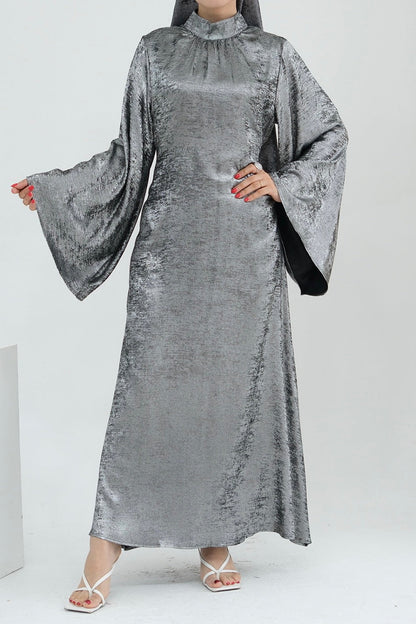 Rola Shiny High Collar Maxi Dress Abaya 777-Dark grey