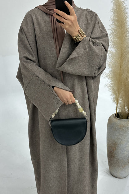 Maryan Oversize  Open Abaya with Cuff Button 748 - Coffee