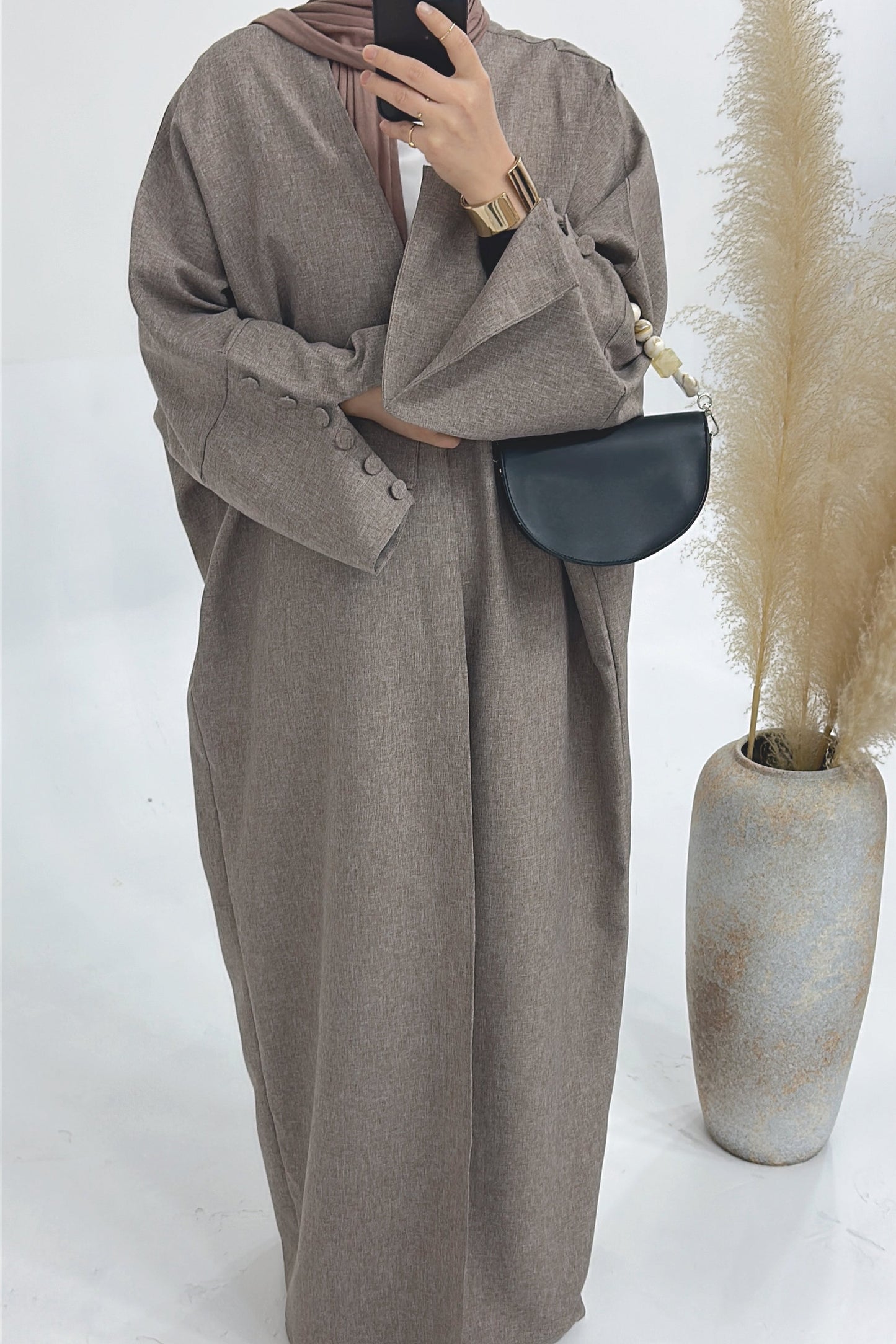 Maryan Oversize  Open Abaya with Cuff Button 748 - Coffee