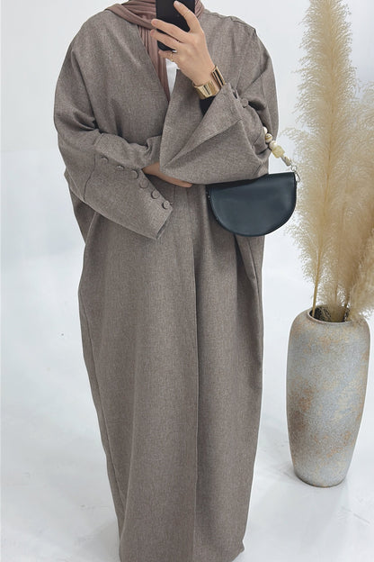Maryan Oversize  Open Abaya with Cuff Button 748 - Coffee