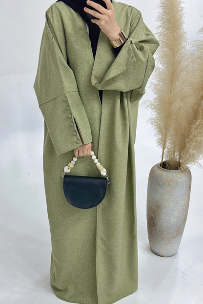 Maryan Oversize Open Abaya with Cuff Button 748 - Green