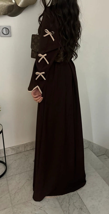 Yasira Nida Elegant Bow-Tie Open Abaya 962 - Coffee