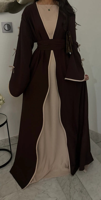 Yasira Nida Elegant Bow-Tie Open Abaya 962 - Coffee