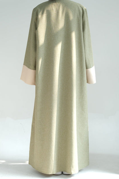 Hassan Cotton and Linen Open Abaya with Belt 744 - Green