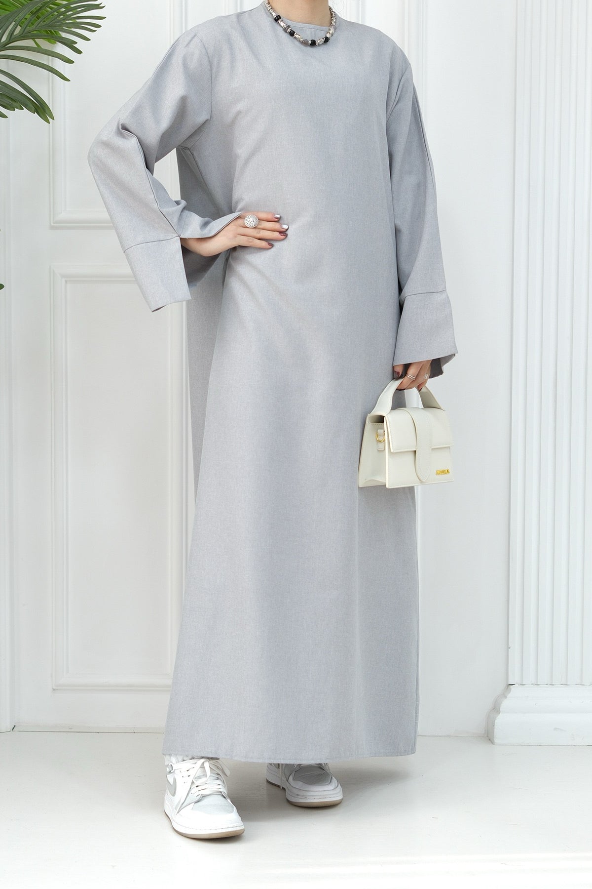 Hasan Polyester Oversize Casual Abaya 715 - Light Gray