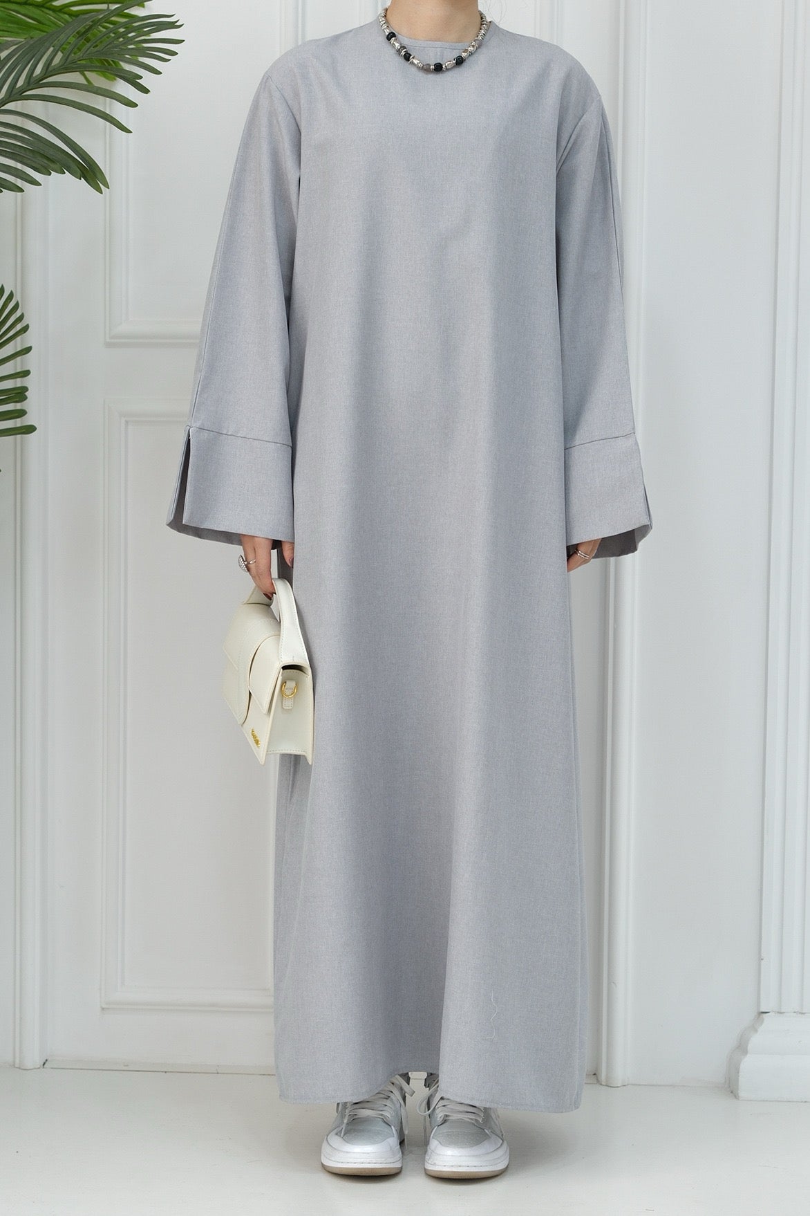 Hasan Polyester Oversize Casual Abaya 715 - Light Gray