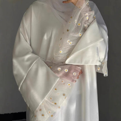 Suhaila Lace-Trim Nida Abaya 1017 - White