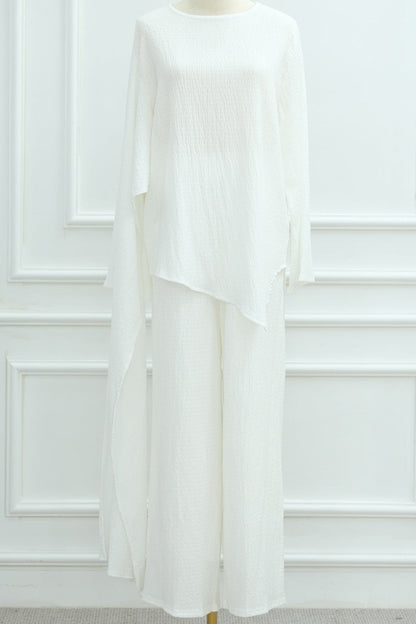 Samar 2-Piece Modest Matching Top + Pants Set 1034 - White