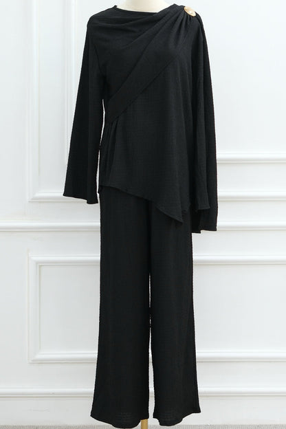 Samar 2-Piece Modest Matching Top + Pants Set 1034 - Black