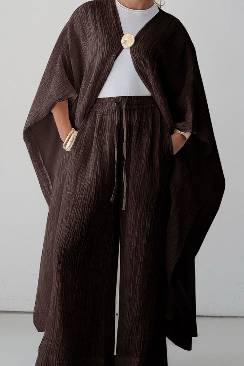 Asiya 2-Piece Modest Matching Open Abaya + Pants Set 1035 - Coffee