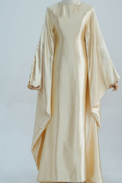 Jahari Shiny Batwing Butterfly Sleeve Maxi Dress Abaya 774 -  Lemon yellow