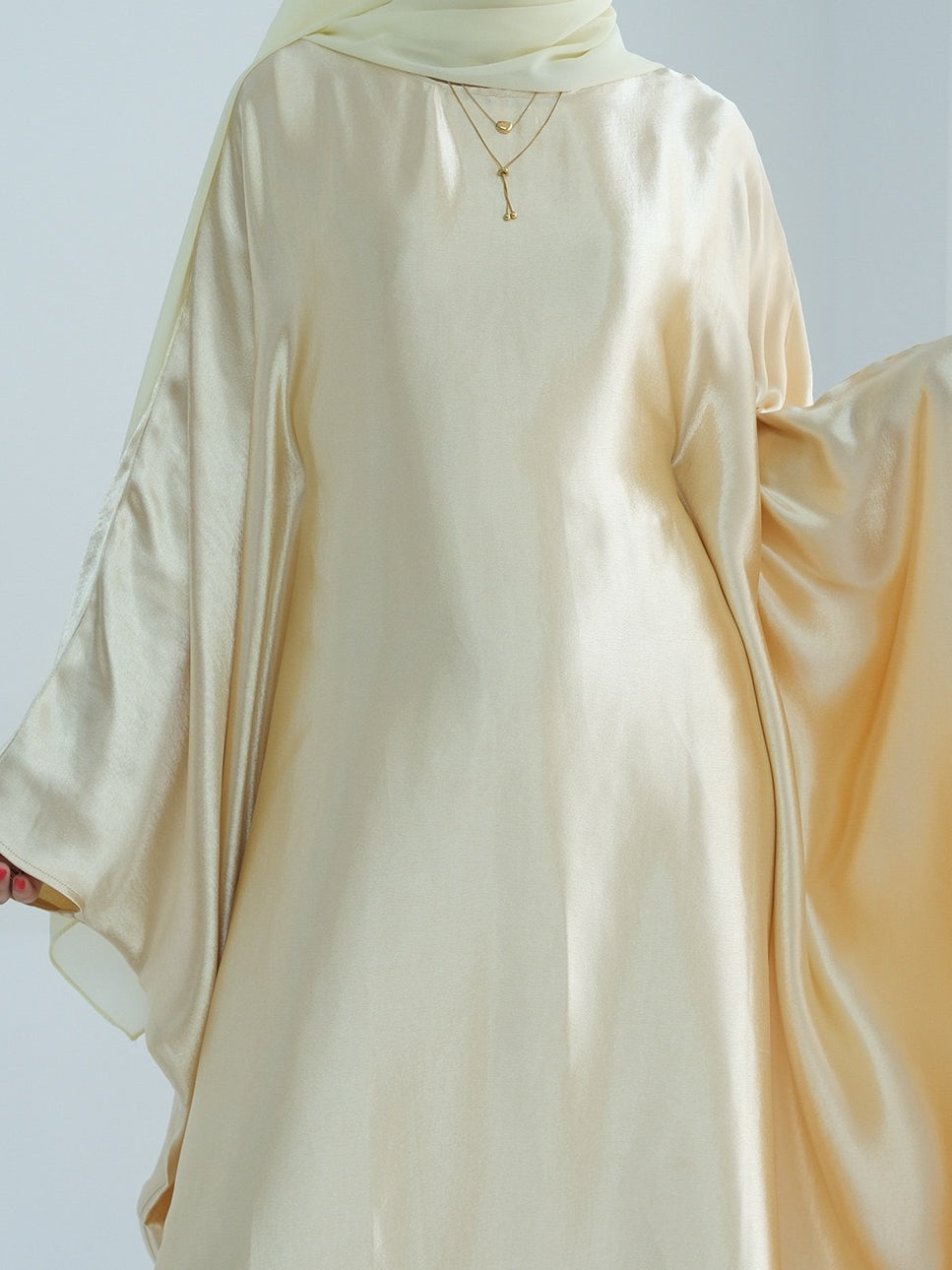 Jahari Shiny Batwing Butterfly Sleeve Maxi Dress Abaya 774 -  Lemon yellow