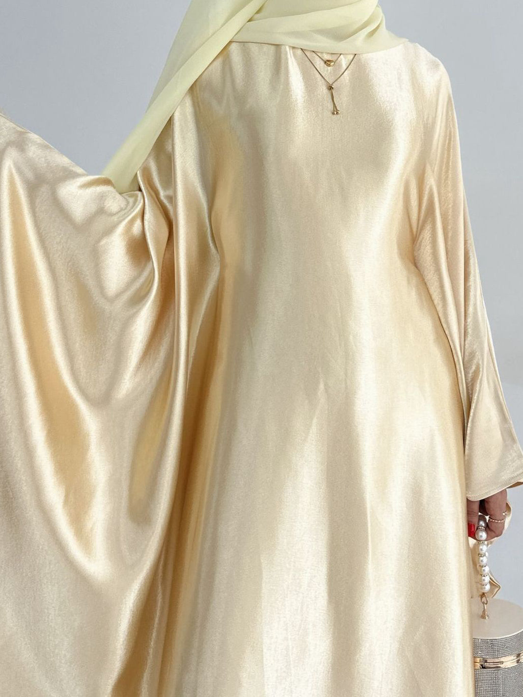 Jahari Shiny Batwing Butterfly Sleeve Maxi Dress Abaya 774 -  Lemon yellow