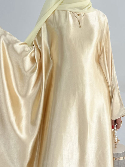 Jahari Shiny Batwing Butterfly Sleeve Maxi Dress Abaya 774 -  Lemon yellow