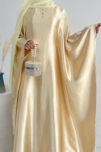 Jahari Shiny Batwing Butterfly Sleeve Maxi Dress Abaya 774 -  Lemon yellow