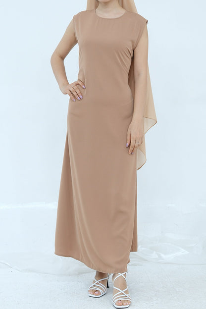 Meher Solid Nida Sleeveless Inner Abaya 1003 - Khaki