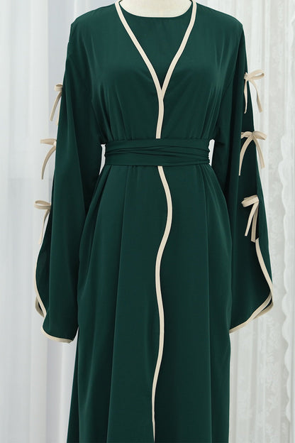 Yasira Nida Elegant Bow-Tie Open Abaya 962 - Dark Green