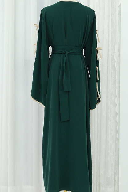 Yasira Nida Elegant Bow-Tie Open Abaya 962 - Dark Green